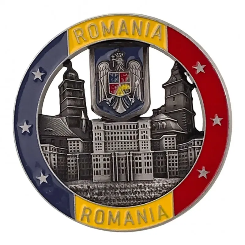 Romania stema, magnet din metal rotund, model 3099h